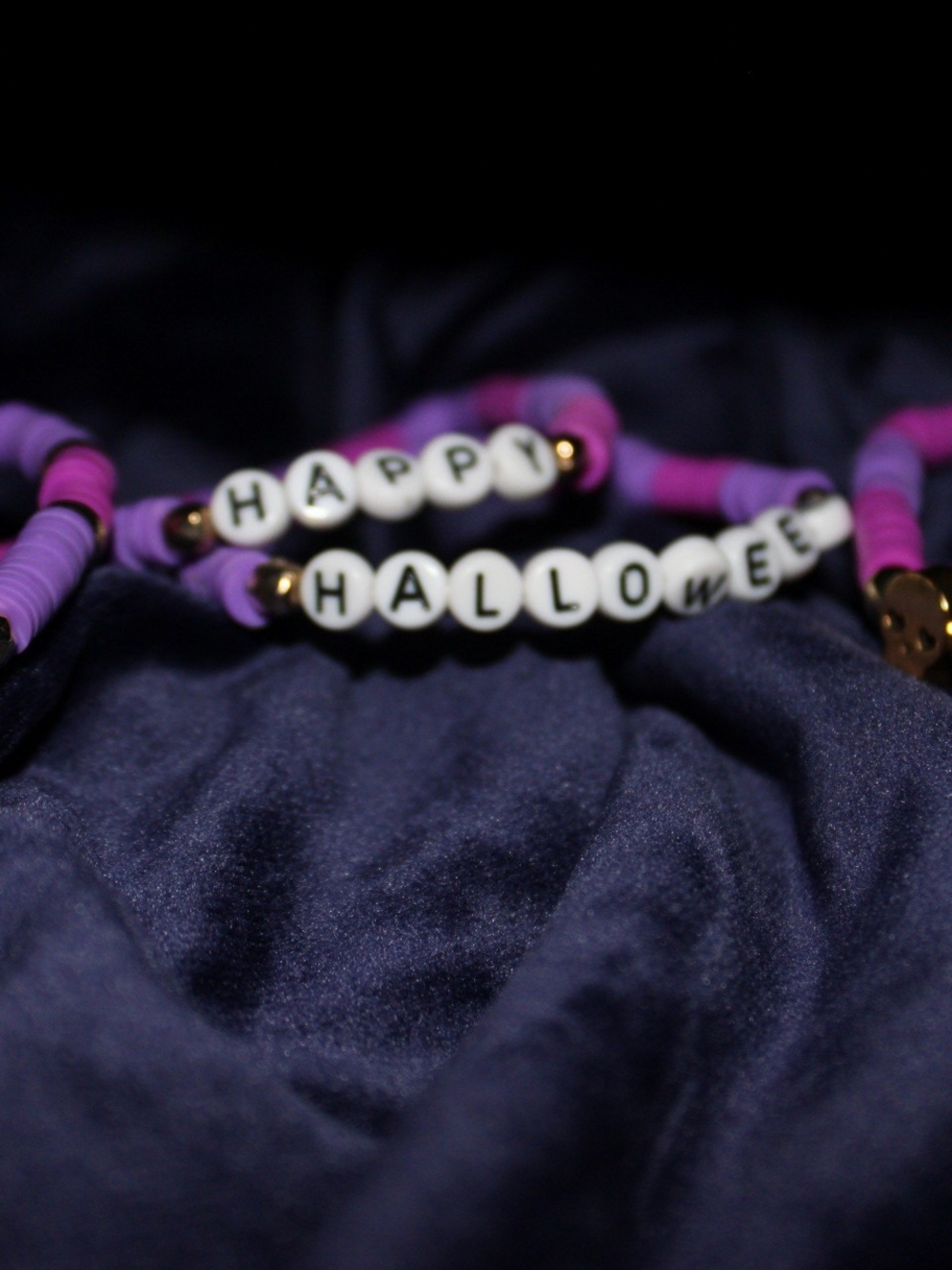 Purple 'Happy Halloween' Beaded Kids Bracelet